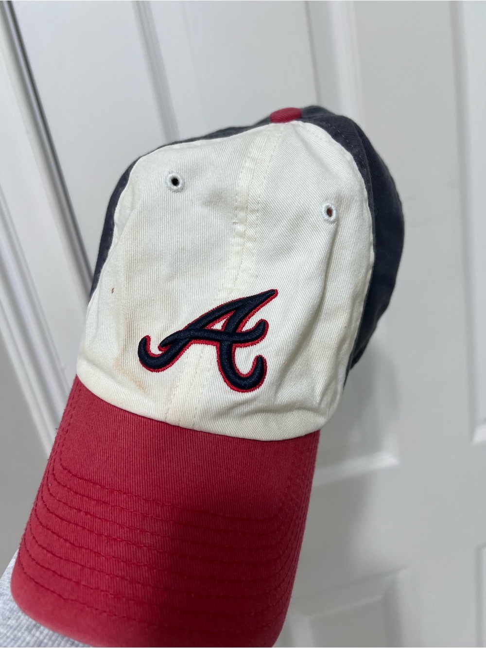 Atlanta 'A' Embroidered Tri-Color Baseball Cap - Red, White, Navy